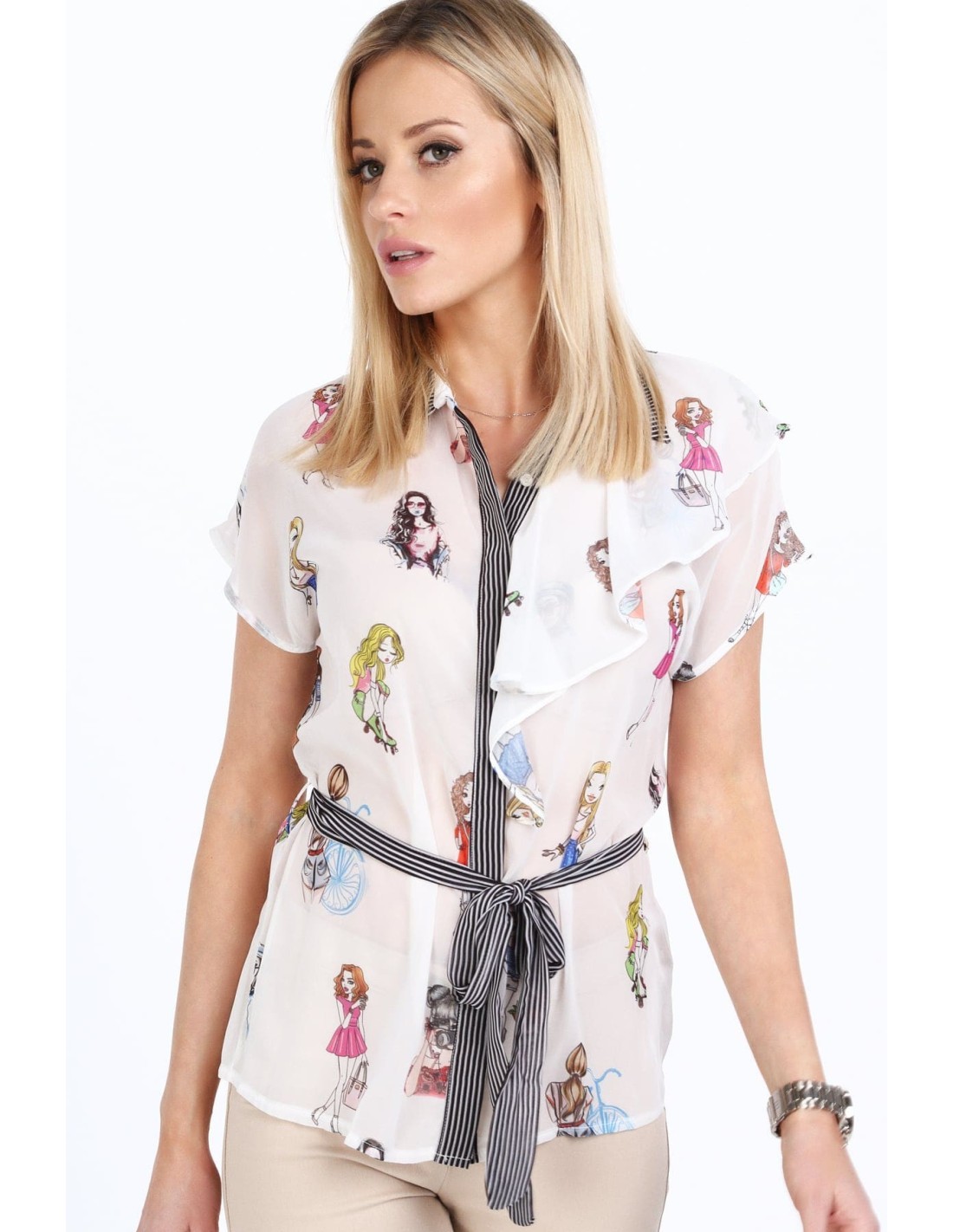 Elegant chiffon shirt with colorful characters MP26178 - Online store - Boutique